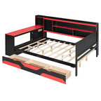 Divano letto da gioco Full/Queen Size con testiera a libreria, struttura letto a LED con scrivania integrata, cassetti e stazione di ricarica - ModernLuxe