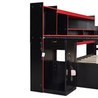 Divano letto da gioco Full/Queen Size con testiera a libreria, struttura letto a LED con scrivania integrata, cassetti e stazione di ricarica - ModernLuxe