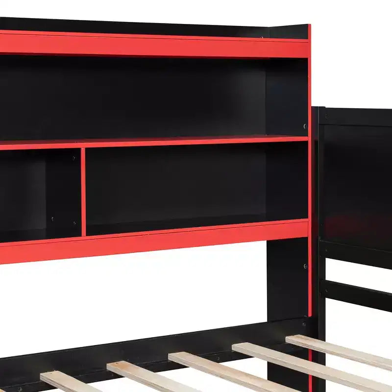 Divano letto da gioco Full/Queen Size con testiera a libreria, struttura letto a LED con scrivania integrata, cassetti e stazione di ricarica - ModernLuxe