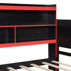 Divano letto da gioco Full/Queen Size con testiera a libreria, struttura letto a LED con scrivania integrata, cassetti e stazione di ricarica - ModernLuxe