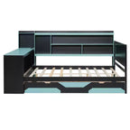 Divano letto da gioco Full/Queen Size con testiera a libreria, struttura letto a LED con scrivania integrata, cassetti e stazione di ricarica - ModernLuxe
