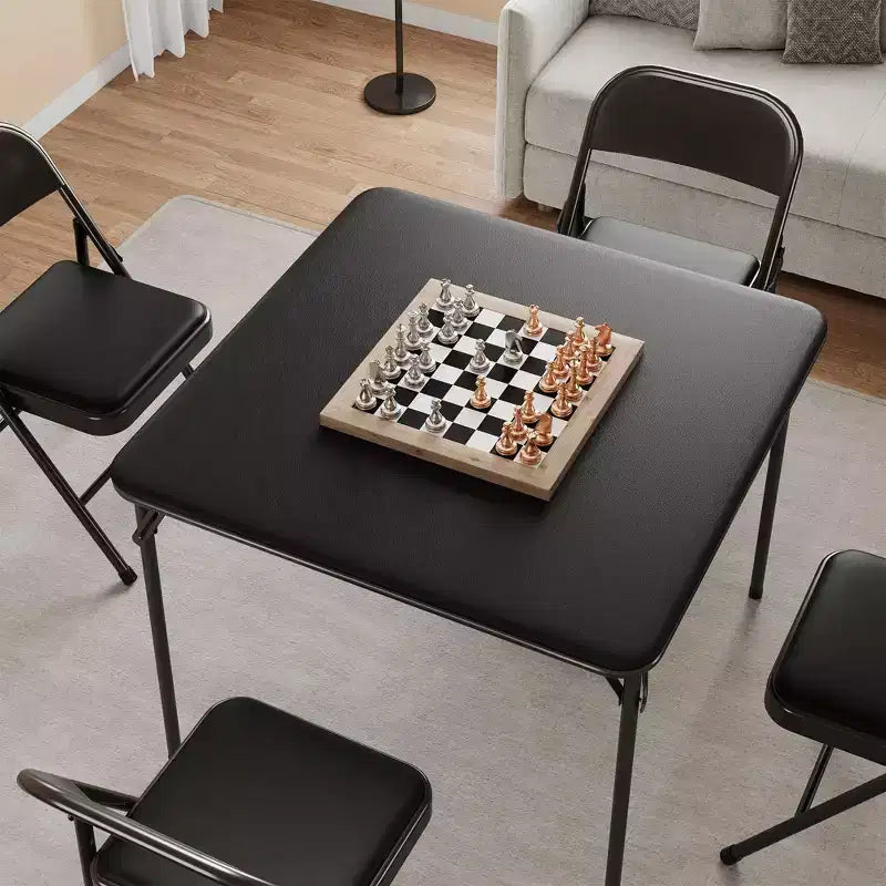 Tavolo Pieghevole, Tavolo da Gioco Quadrato Portatile da 33,6 Pollici, Struttura in Metallo Nero, Cuscino Morbido in PU, per Soggiorno, Ufficio, Campeggio