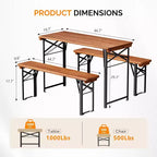 Tavoli da picnic pieghevoli VINGLI da 45 pollici con panche, set da 3 pezzi, tavolo da campeggio e barbecue portatile e pieghevole.
