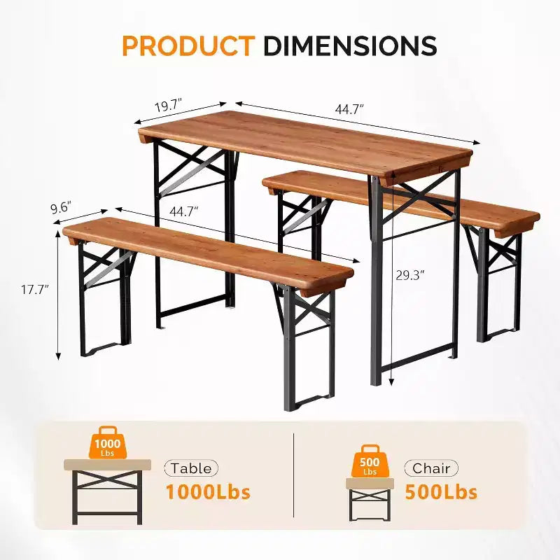 Tavoli da picnic pieghevoli VINGLI da 45 pollici con panche, set da 3 pezzi, tavolo da campeggio e barbecue portatile e pieghevole.