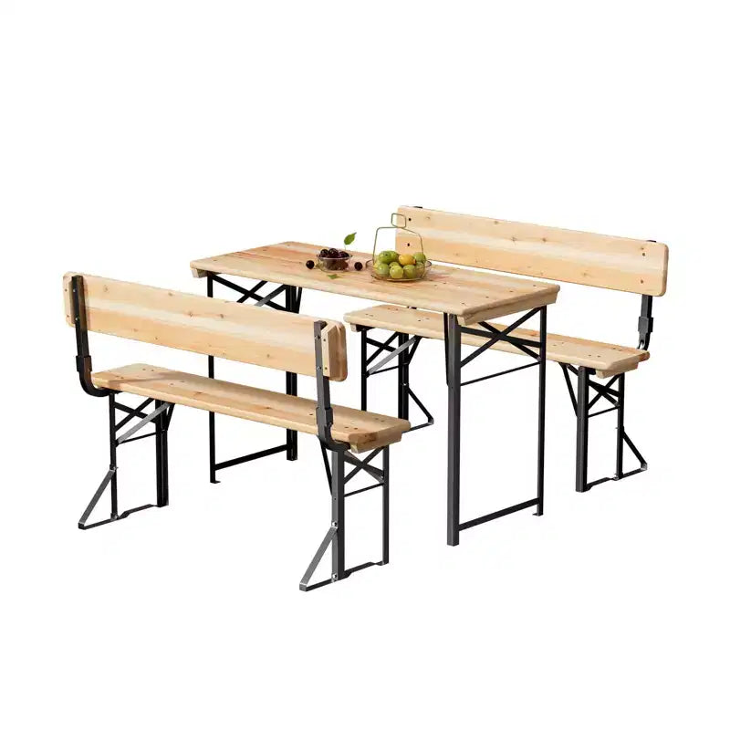 VINGLI 45 Inch Folding Picnic Tables with Benches Set, 3-Piece Portable Fold Up Camping BBQ Table.