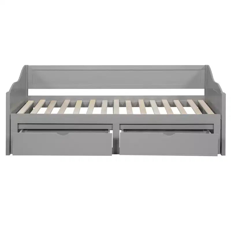 FAMYYT Letto a giorno in legno per ragazzi, dimensioni doppie, con 2 cassetti, estendibile, facile da montare, grigio