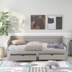 FAMYYT Letto a giorno in legno per ragazzi, dimensioni doppie, con 2 cassetti, estendibile, facile da montare, grigio