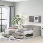 FAMYYT Letto a giorno in legno per ragazzi, dimensioni doppie, con 2 cassetti, estendibile, facile da montare, grigio