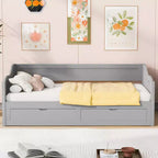 FAMYYT Letto a giorno in legno per ragazzi, dimensioni doppie, con 2 cassetti, estendibile, facile da montare, grigio