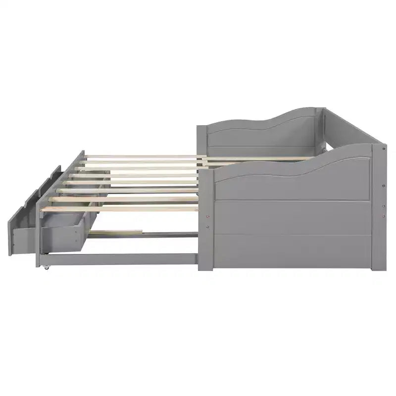 FAMYYT Letto a giorno in legno per ragazzi, dimensioni doppie, con 2 cassetti, estendibile, facile da montare, grigio