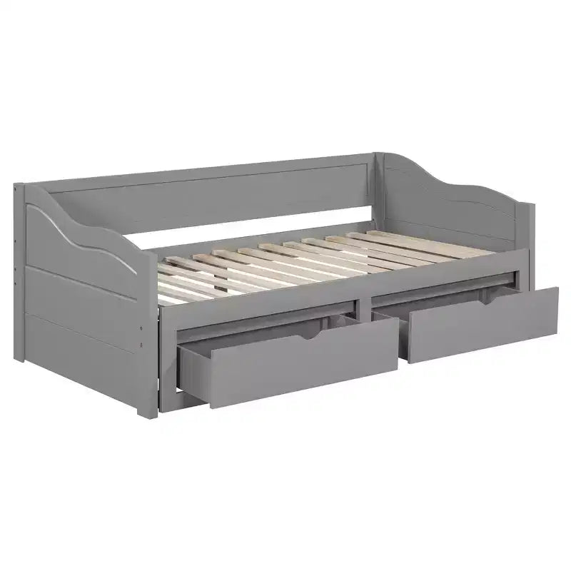 FAMYYT Letto a giorno in legno per ragazzi, dimensioni doppie, con 2 cassetti, estendibile, facile da montare, grigio
