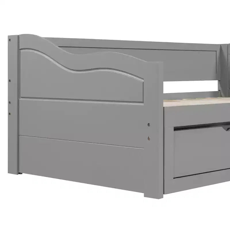 FAMYYT Letto a giorno in legno per ragazzi, dimensioni doppie, con 2 cassetti, estendibile, facile da montare, grigio