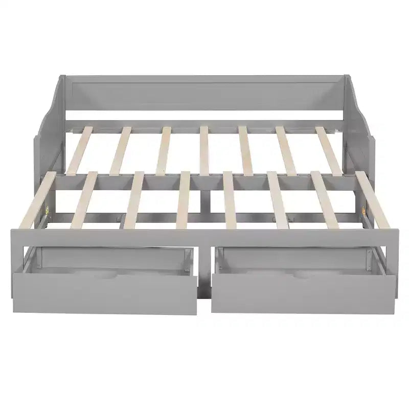 FAMYYT Letto a giorno in legno per ragazzi, dimensioni doppie, con 2 cassetti, estendibile, facile da montare, grigio