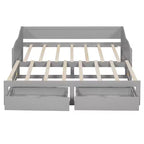FAMYYT Letto a giorno in legno per ragazzi, dimensioni doppie, con 2 cassetti, estendibile, facile da montare, grigio