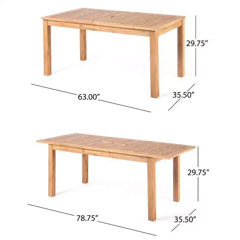 Christopher Knight Home Fineas Set da Pranzo da Esterno Bohemien a 9 Pezzi in Legno di Acacia con Tavolo Espandibile a Doghe e Design in Vimini