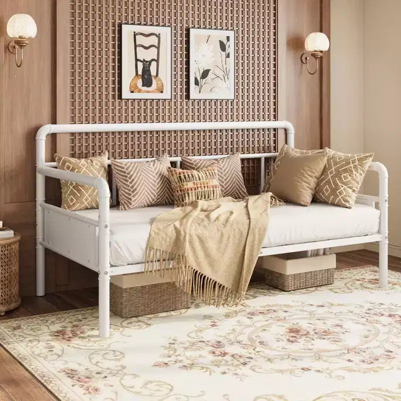 Struttura per divano letto in metallo, misura singola, struttura letto singola resistente, divano letto bianco per soggiorno, camera da letto, camera degli ospiti