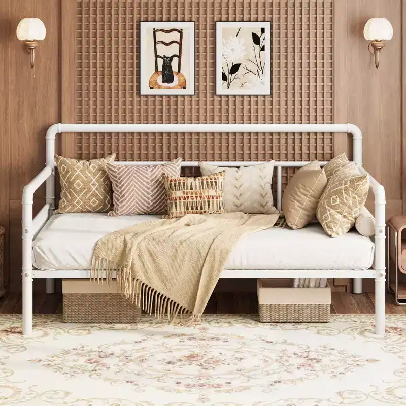 Struttura per divano letto in metallo, misura singola, struttura letto singola resistente, divano letto bianco per soggiorno, camera da letto, camera degli ospiti