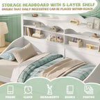 Divano Letto Singolo con Cassetti Contenitore e Mensole nella Testiera, Struttura Letto in Legno, Bianco
