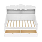Divano Letto Singolo con Cassetti Contenitore e Mensole nella Testiera, Struttura Letto in Legno, Bianco