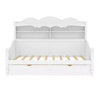 Divano Letto Singolo con Cassetti Contenitore e Mensole nella Testiera, Struttura Letto in Legno, Bianco