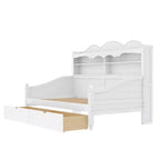 Divano Letto Singolo con Cassetti Contenitore e Mensole nella Testiera, Struttura Letto in Legno, Bianco