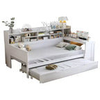 Divano Letto Singolo in Legno con Mensole Contenitore, Letto Estraibile e Scrivania, Bianco Antico