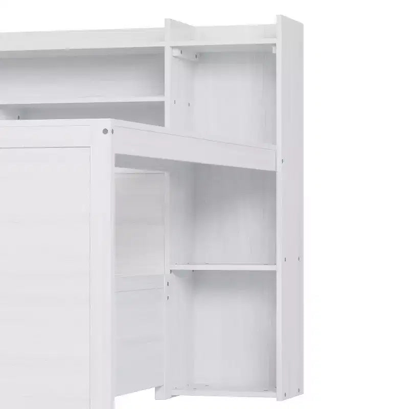 Divano Letto Singolo in Legno con Mensole Contenitore, Letto Estraibile e Scrivania, Bianco Antico