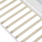 Divano Letto Singolo in Legno con Mensole, Letto Multifunzionale con Due Cassetti Contenitore e Scrivania, Bianco Antico