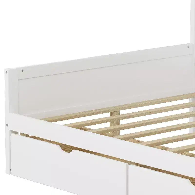 Lettino a L in Legno con 7 Armadietti, 2 Cassetti, Scrivania e Libreria, Bianco