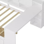 Lettino a L in Legno con 7 Armadietti, 2 Cassetti, Scrivania e Libreria, Bianco