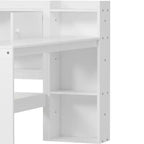 Lettino a L in Legno con 7 Armadietti, 2 Cassetti, Scrivania e Libreria, Bianco