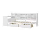 Lettino a L in Legno con 7 Armadietti, 2 Cassetti, Scrivania e Libreria, Bianco