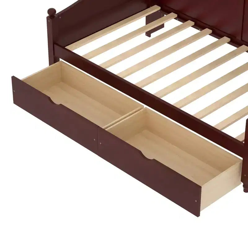 Divano Letto Singolo con Cassetti Contenitore e Mensole nella Testiera, Struttura in Legno, Espresso