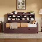 Divano Letto Singolo con Cassetti Contenitore e Mensole nella Testiera, Struttura in Legno, Espresso