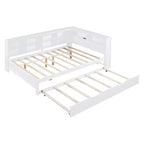 Daybed completo in legno con letto estraibile singolo, ripiano portaoggetti e porte di ricarica USB, bianco