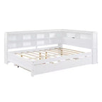 Daybed completo in legno con letto estraibile singolo, ripiano portaoggetti e porte di ricarica USB, bianco