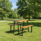Set Tavolo da Picnic Gymax in Legno di Acacia con Panche e Poggiapiedi Integrati, Piedini Regolabili per un Pranzo Confortevole all'Aperto