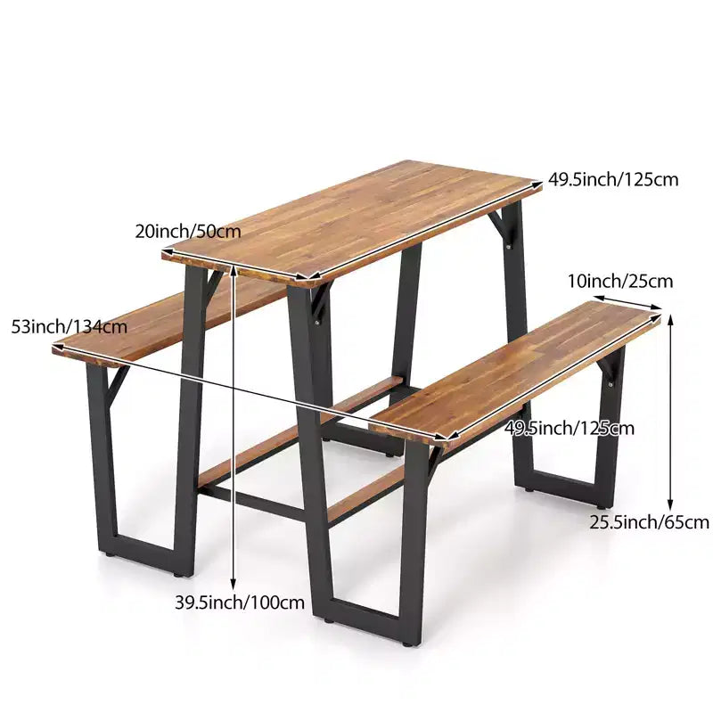 Set Tavolo da Picnic Gymax in Legno di Acacia con Panche e Poggiapiedi Integrati, Piedini Regolabili per un Pranzo Confortevole all'Aperto
