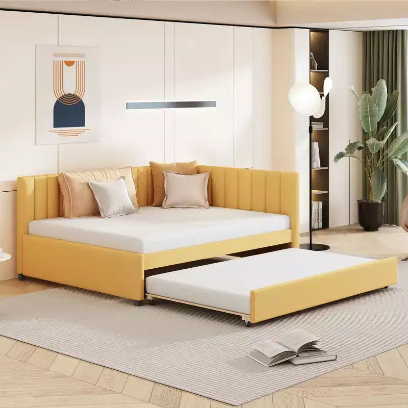 FAMYYT Letto a giorno imbottito full size con letto estraibile singolo, facile da montare, giallo