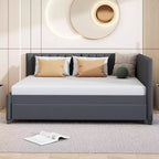 FAMYYT Letto a giorno imbottito full size con letto estraibile singolo, facile montaggio, grigio
