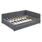 FAMYYT Letto a giorno imbottito full size con letto estraibile singolo, facile montaggio, grigio