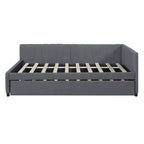 FAMYYT Letto a giorno imbottito full size con letto estraibile singolo, facile montaggio, grigio