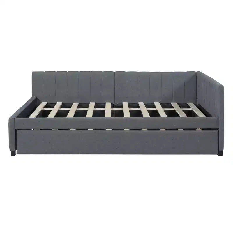 FAMYYT Letto a giorno imbottito full size con letto estraibile singolo, facile montaggio, grigio