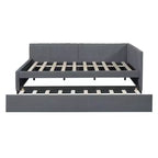 FAMYYT Letto a giorno imbottito full size con letto estraibile singolo, facile montaggio, grigio