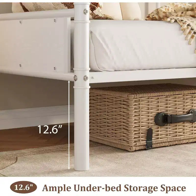 GustoWave Daybed Matrimoniale in Metallo con Testiera Classica, Divano Letto per Spazi Versatili - Bianco