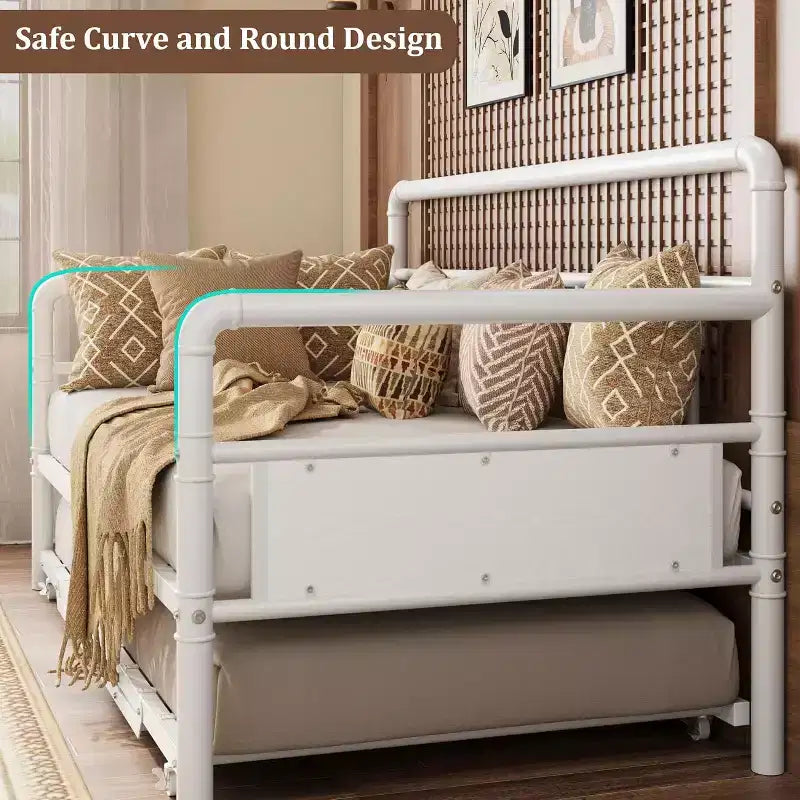 GustoWave Daybed Matrimoniale in Metallo con Testiera Classica, Divano Letto per Spazi Versatili - Bianco
