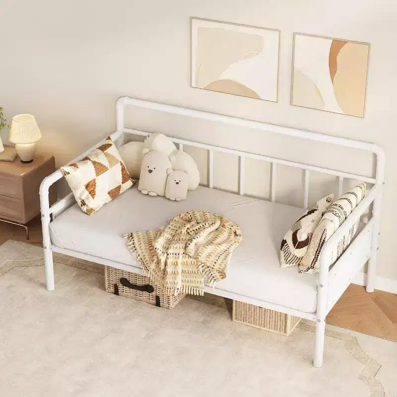 GustoWave Daybed Matrimoniale in Metallo con Testiera Classica, Divano Letto per Spazi Versatili - Bianco