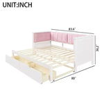 Divano letto Luxystar Twin XL trasformabile in letto matrimoniale con 2 cassetti e schienale imbottito, Bianco+Rosa