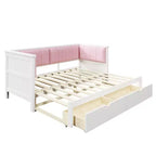 Divano letto Luxystar Twin XL trasformabile in letto matrimoniale con 2 cassetti e schienale imbottito, Bianco+Rosa