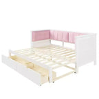 Divano letto Luxystar Twin XL trasformabile in letto matrimoniale con 2 cassetti e schienale imbottito, Bianco+Rosa